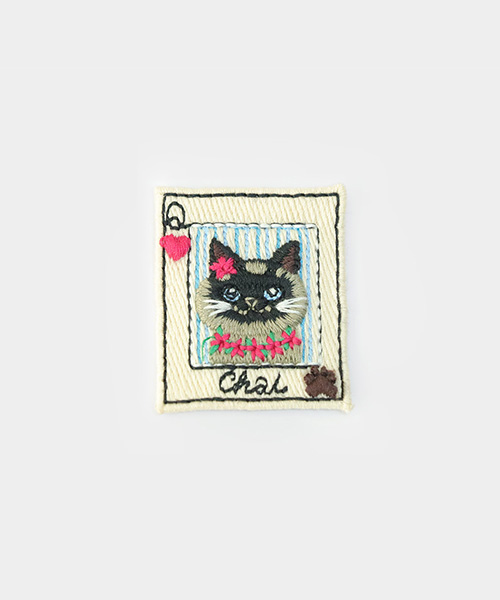 63-374 고양이 카드 프레임 봉제식 와펜_플라워