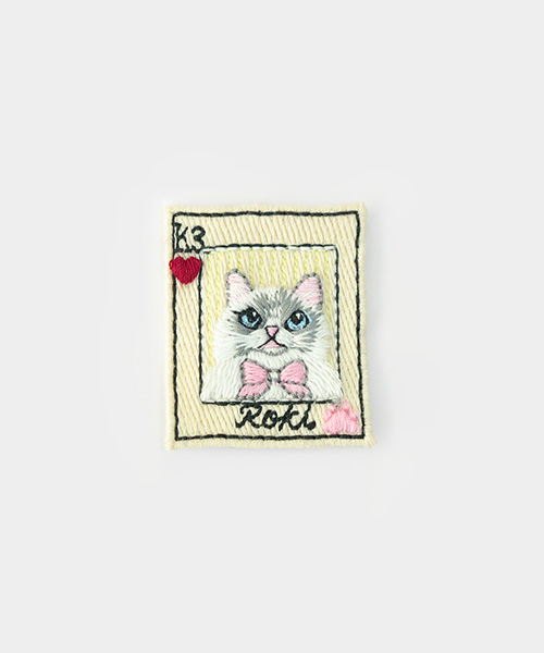 63-373 고양이 카드 프레임 봉제식 와펜_리본