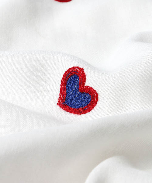 30-965 수입원단 코튼 더블거즈  자수 하트&스칼럽 단샤링_네이비(1/2EA)