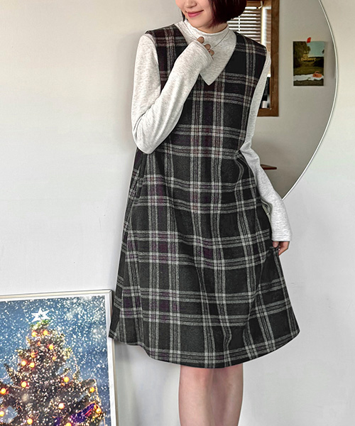 67-520 소프트 울 혼방 모직 모던체크_차콜그레이