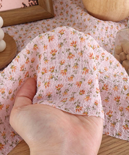 72-284 내추럴 입체 링클 엠보 플라워 원단 피치블룸_핑크