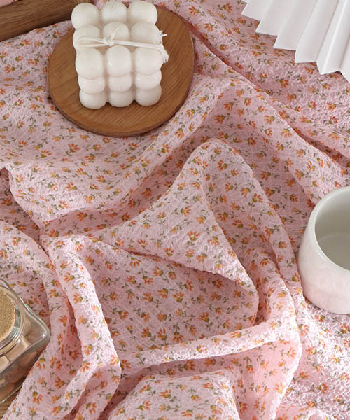 72-284 내추럴 입체 링클 엠보 플라워 원단 피치블룸_핑크