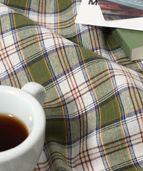 72-334 30수 선염 코튼 타탄체크 원단 마일드샷_올리브