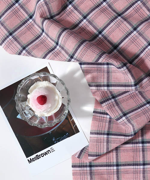 72-332 소프트 코튼 혼방 타탄체크 원단 베리밀크티_핑크