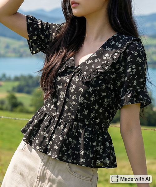 72-649 소프트 터치 RN 레이온 나일론 플라워 원단 쉘로즈_블랙