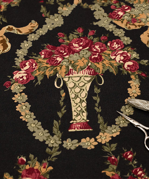 30-143 유와 코튼 링슬럽 캔버스 고노사나에 로즈 가든 리본_블랙