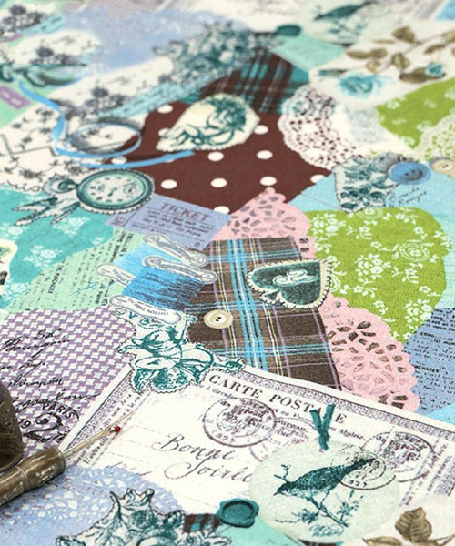 30-097 유와 코튼 셔팅 요코오카모토 로즈 앤 래빗_그린