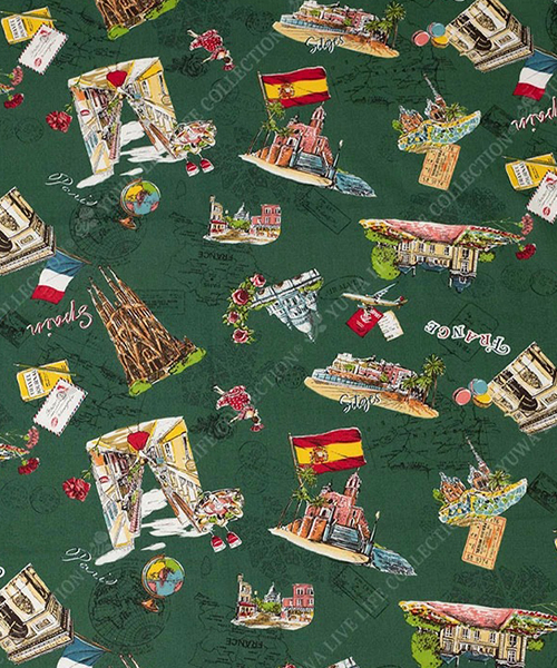 30-089 유와 코튼 셔팅 요코오카모토 메모리스 오브 더 트립_그린