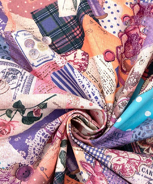 30-098 유와 코튼 셔팅 요코오카모토 로즈 앤 래빗_퍼플