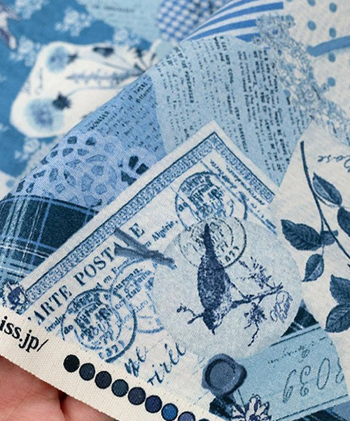 30-096 유와 코튼 셔팅 요코오카모토 로즈 앤 래빗_블루