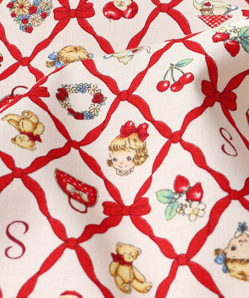 33-959 퀼트게이트 코튼 셔팅 마가렛&소피 리본 노스탤지어_화이트X레드