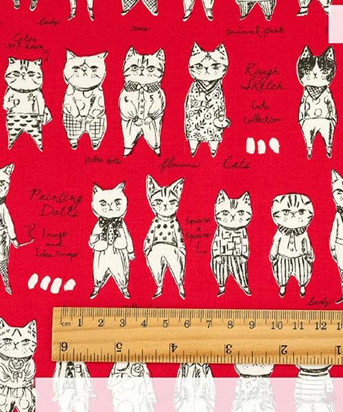 30-443 유와 코튼셔팅 소바카스키즈 러프 스케치 캣츠_레드