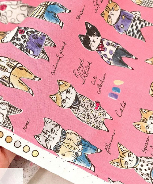 30-444 유와 코튼셔팅 소바카스키즈 러프 스케치 캣츠_핑크