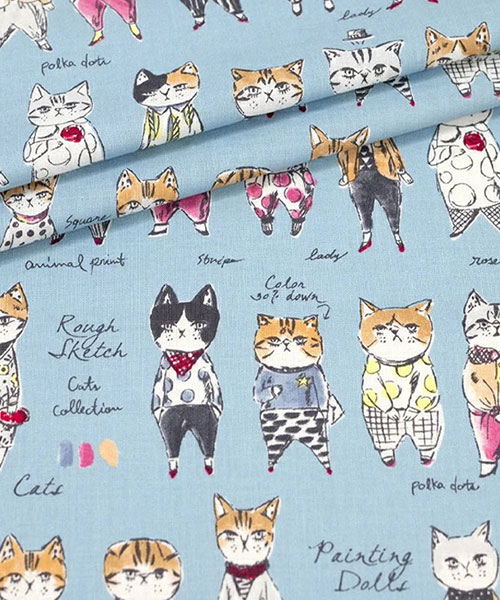 30-445 유와 코튼셔팅 소바카스키즈 러프 스케치 캣츠_스카이