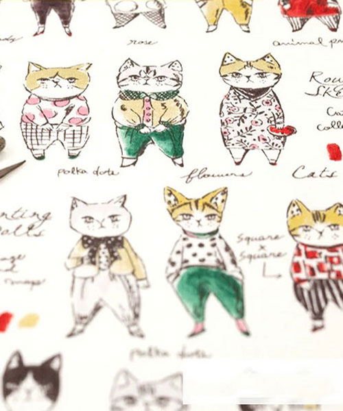 30-446 유와 코튼셔팅 소바카스키즈 러프 스케치 캣츠_화이트