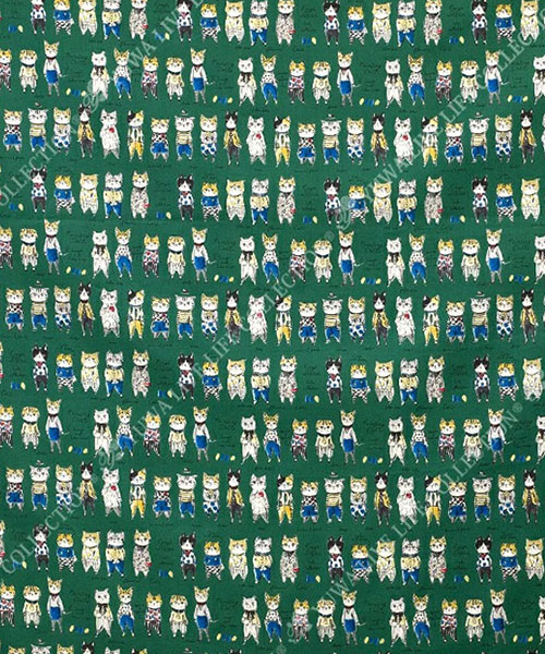 30-442 유와 코튼셔팅 소바카스키즈 러프 스케치 캣츠_그린