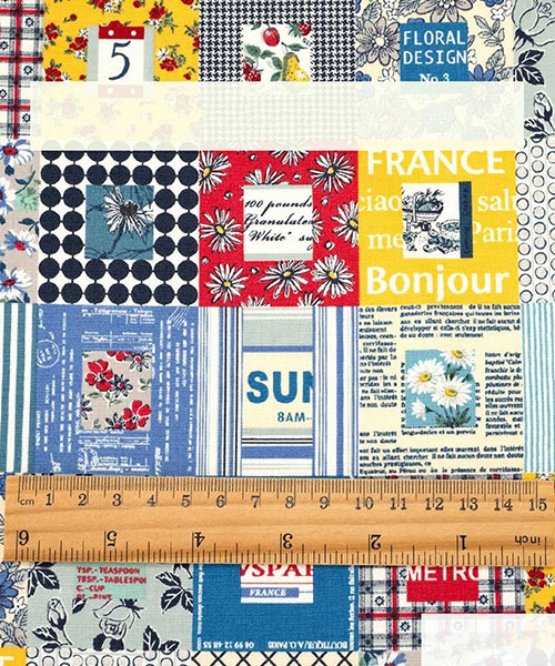 30-171 유와 코튼셔팅 스즈코코세키 레트로 패치워크 블록_블루