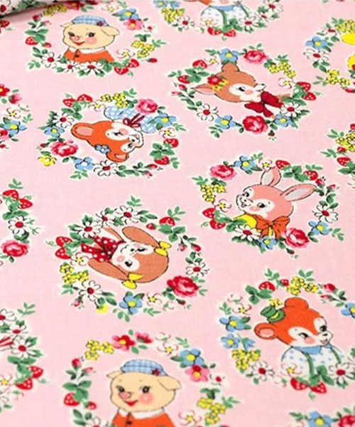 74-170 유와 코튼셔팅 마츠야마 아츠코 플라워 리스 애니멀_핑크