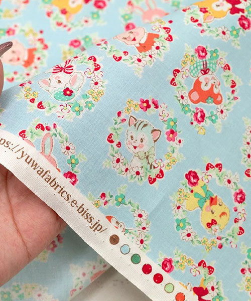 74-169 유와 코튼셔팅 마츠야마 아츠코 플라워 리스 애니멀_스카이