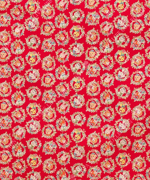 74-168 유와 코튼셔팅 마츠야마 아츠코 플라워 리스 애니멀_레드